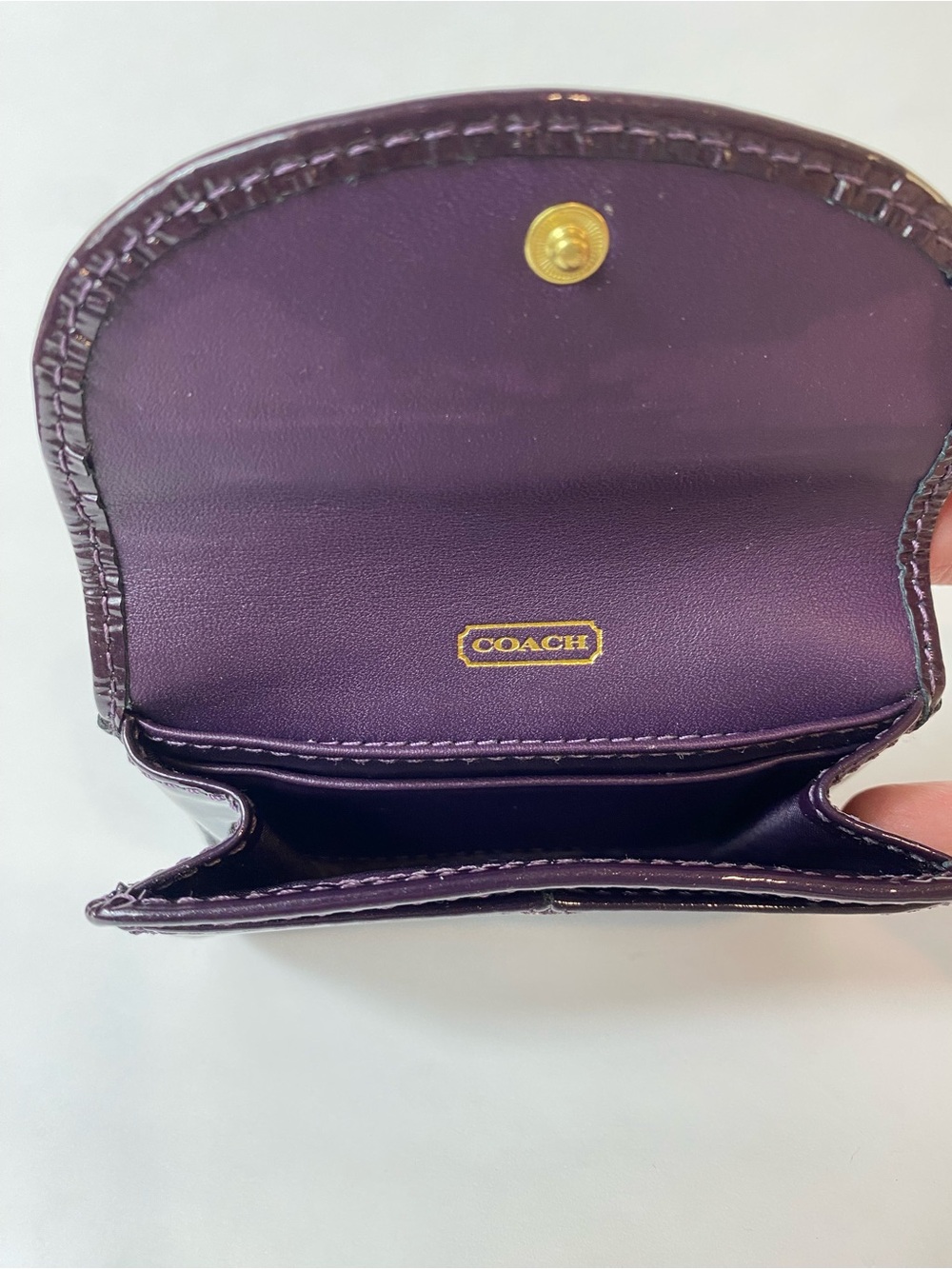 COACH Patent Leather Coin Purse Wallet - Plum Purple Eggplant Card Holder - Picture 7 of 9